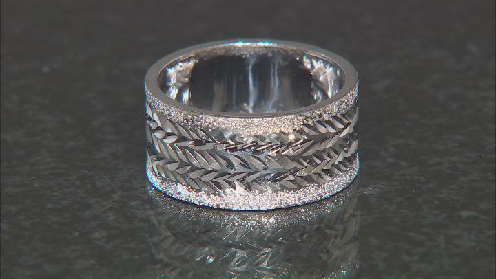 Rhodium Over 10k White Gold 10mm Diamond-Cut Textured Band Ring Video Thumbnail