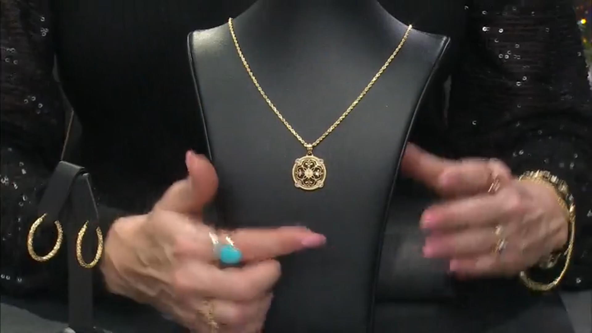10k Yellow Gold & Rhodium Over 10k White Gold Diamond-Cut Medallion Pendant Video Thumbnail