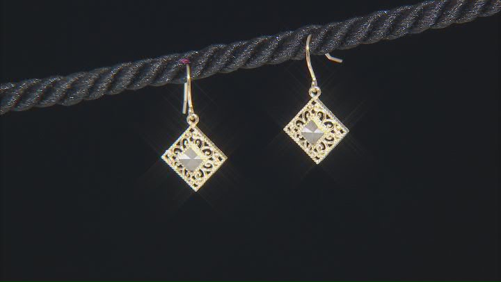 10k Yellow Gold & Rhodium Over 10k White Gold Diamond-Cut Filigree Earrings Video Thumbnail