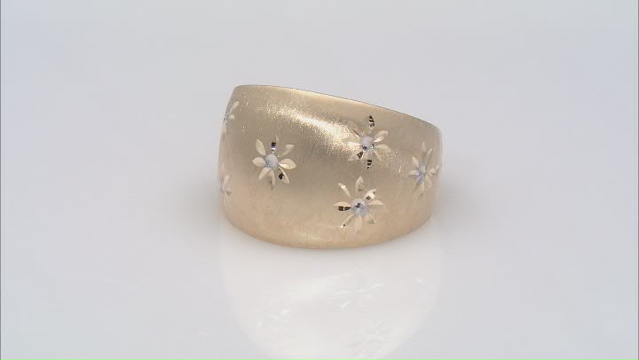 10k Yellow Gold & Rhodium Over 10k Yellow Gold Diamond-Cut Flower Design Domed Ring Video Thumbnail