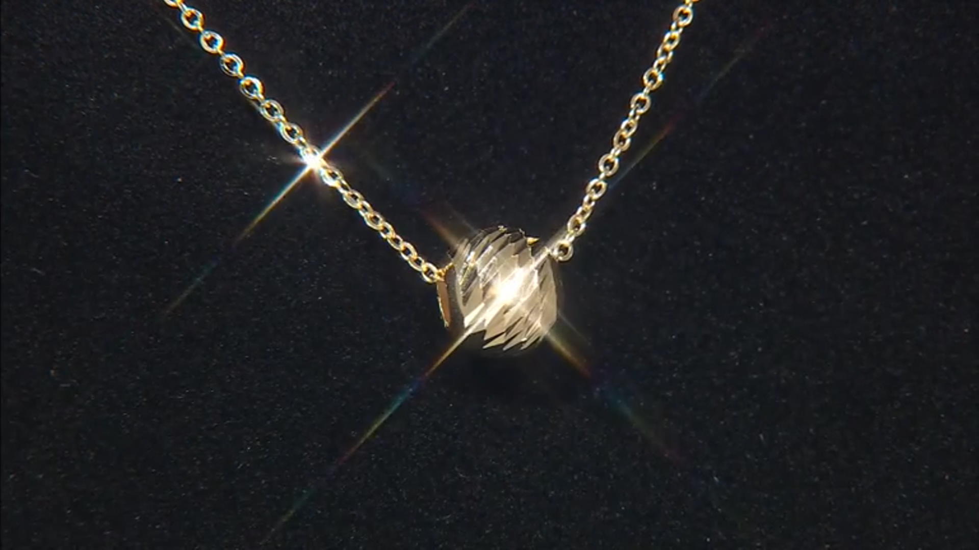10k Yellow Gold Rolo Link Diamond-Cut Bead 20 Inch Necklace Video Thumbnail