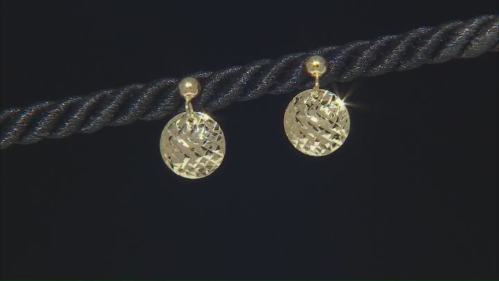 10k Yellow Gold Diamond-Cut Disc Dangle Earrings Video Thumbnail