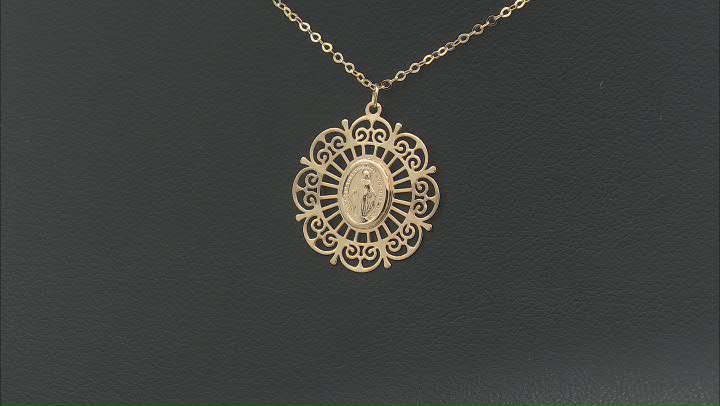 14k Yellow Gold Holy Mary Filigree Pendant Rolo Link 20 Inch Necklace Video Thumbnail