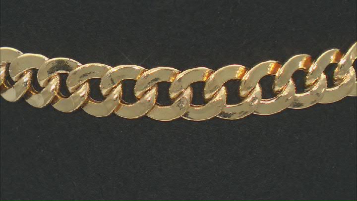 10k Yellow Gold & Rhodium Over 10k Yellow Gold 6.4mm Diamond Cut Curb Link Bracelet Video Thumbnail