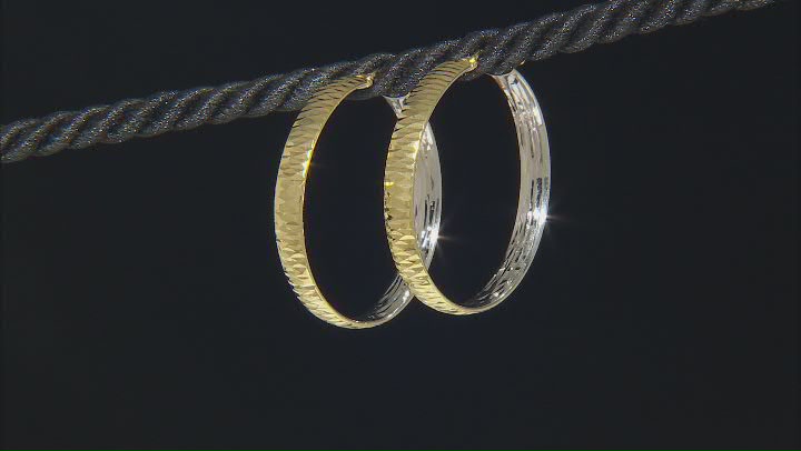 10k Yellow Gold & Rhodium Over 10k Yellow Gold Diamond-Cut Inside-Out 1 5/16" Hoop Earrings Video Thumbnail