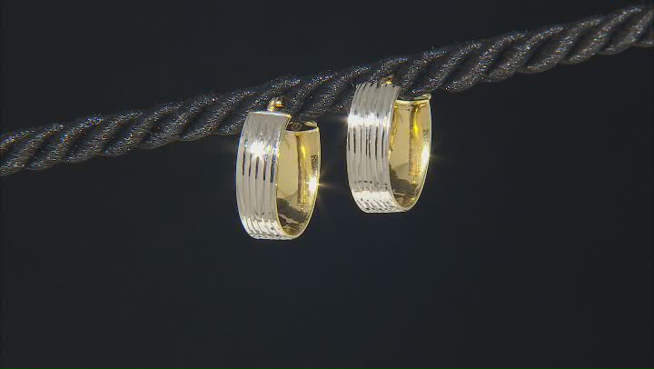 10k Yellow Gold & Rhodium Over 10k Yellow Gold Diamond-Cut Inside-Out 11/16" Oval Hoop Earrings Video Thumbnail