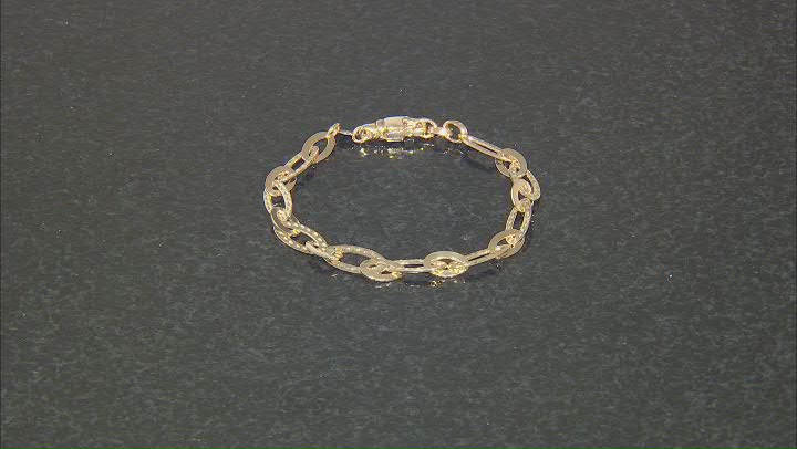 14k Yellow Gold 5.9mm Polished & Textured Alternating Marquise Shape Link Bracelet Video Thumbnail