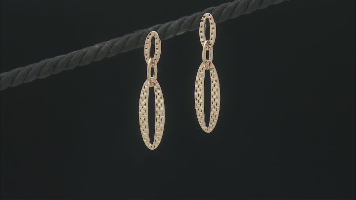 14k Yellow Gold Diamond-Cut Oval Link Dangle Earrings Video Thumbnail