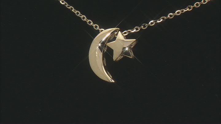 10k Yellow Gold Moon & Star 20 Inch Necklace Video Thumbnail