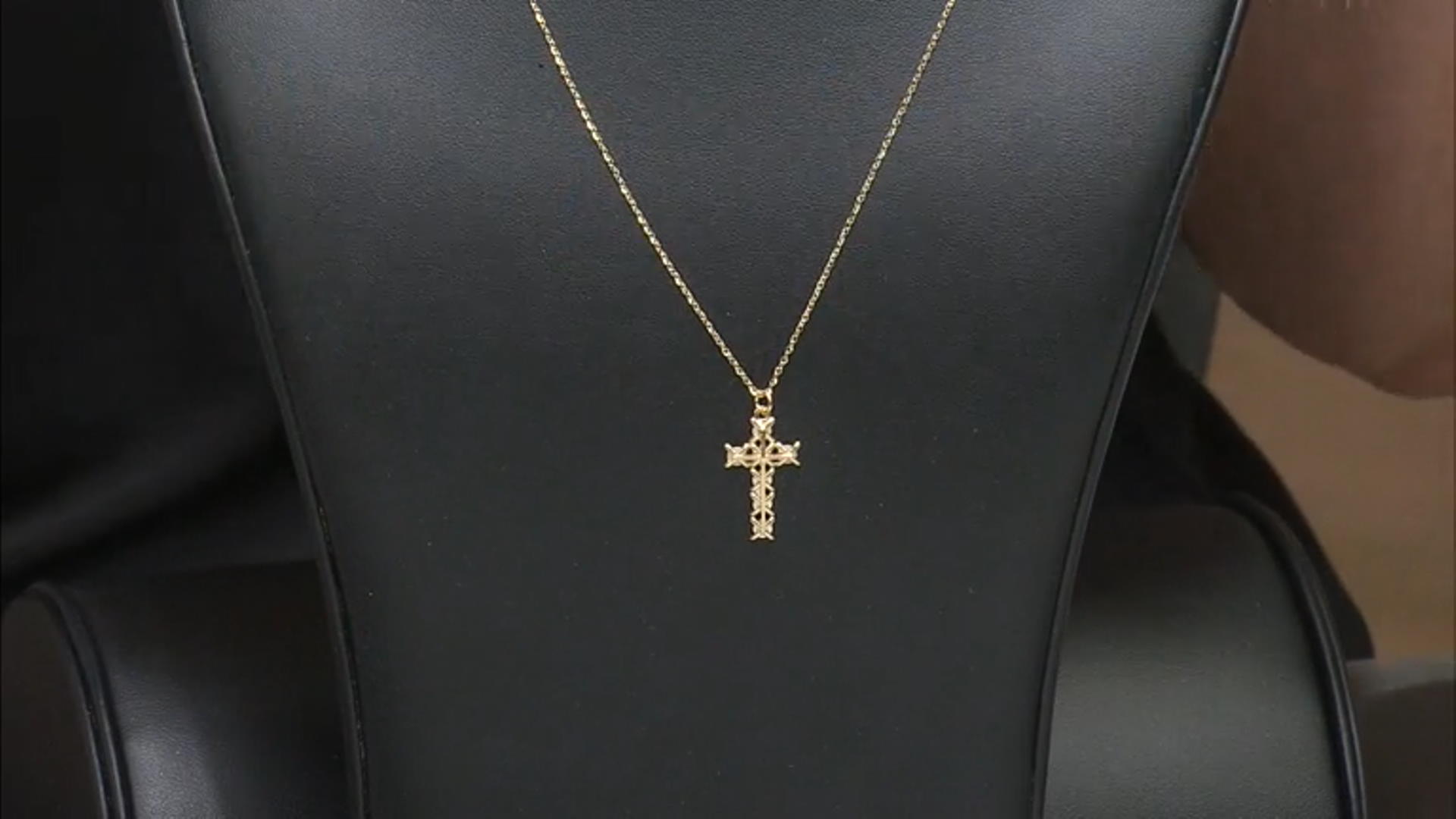 10k Yellow Gold & Rhodium Over 10k Yellow Gold Diamond-Cut Cross Pendant Cable Link 20 Inch Necklace Video Thumbnail