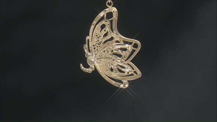 10k Yellow Gold Butterfly Pendant Flat Rolo Link 18 Inch Necklace Video Thumbnail