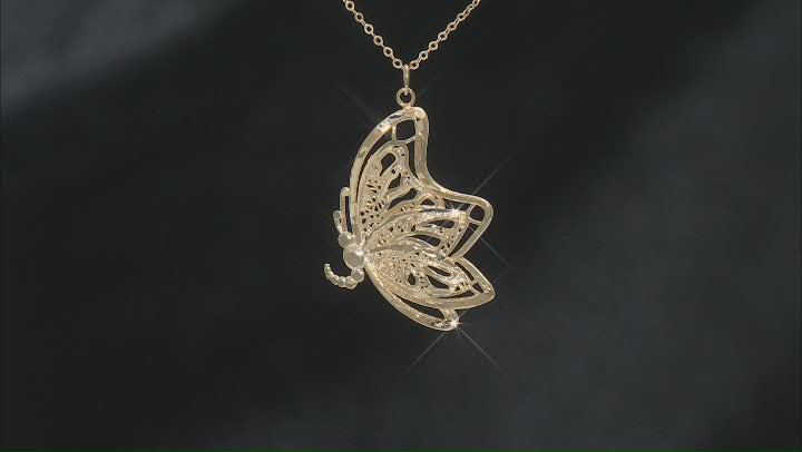 10k Yellow Gold Butterfly Pendant Flat Rolo Link 18 Inch Necklace Video Thumbnail
