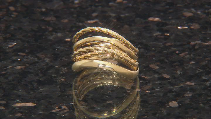 Oro Divino 14k Yellow Gold With a Sterling Silver Core Polished & Textured Multi-Row Waved Ring Video Thumbnail