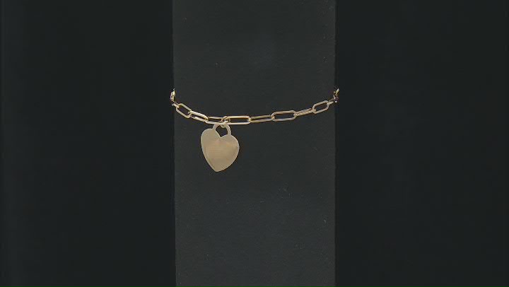14k Yellow Gold Paperclip Link Heart Charm Bracelet Video Thumbnail