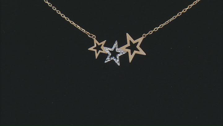 10k Yellow Gold & Rhodium Over 10k Yellow Gold Stars Design Cable Link 17 Inch Necklace Video Thumbnail