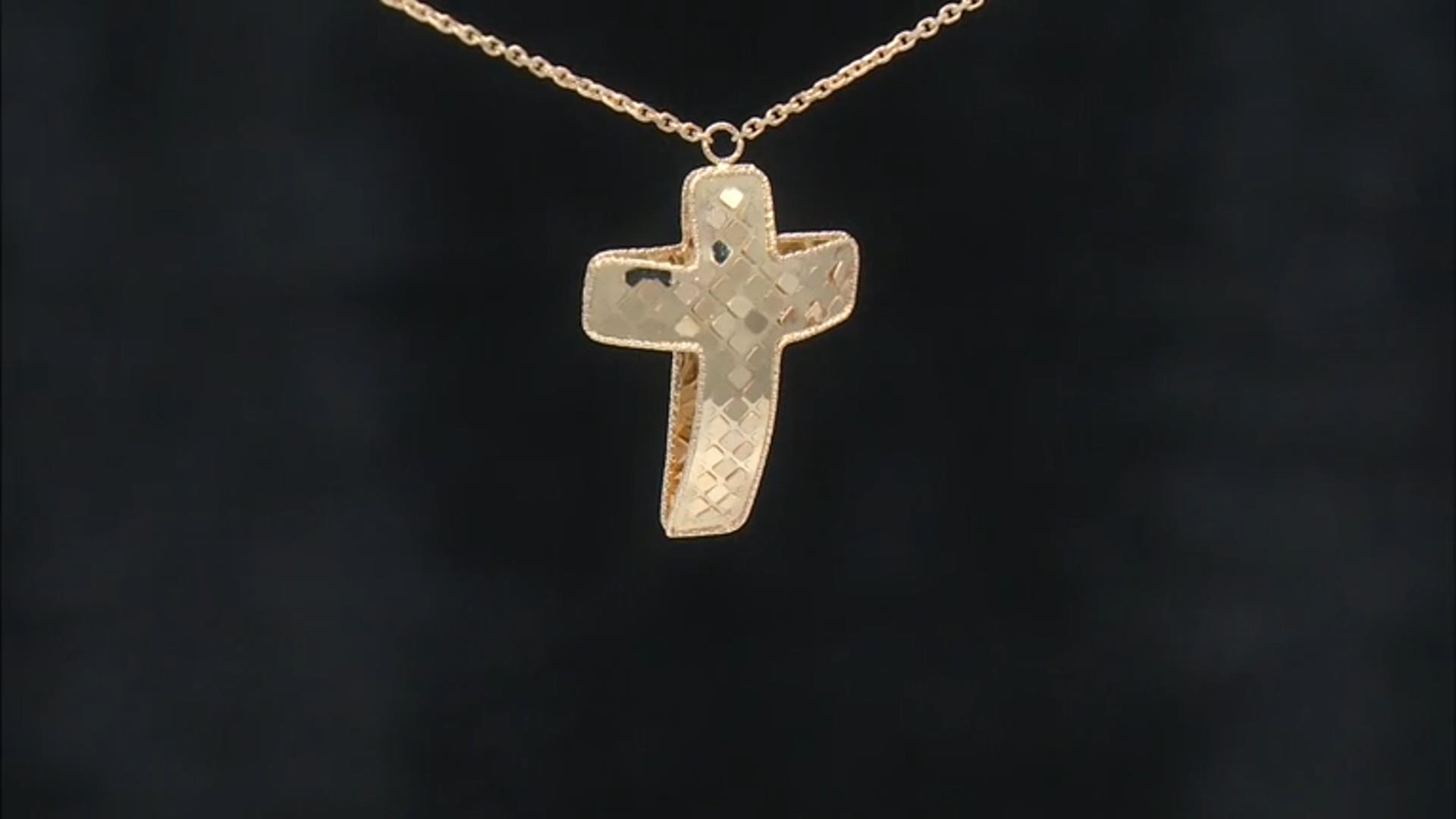 14k Yellow Gold Diamond-Cut Domed Cross Rolo Link 17.5 Inch Necklace Video Thumbnail