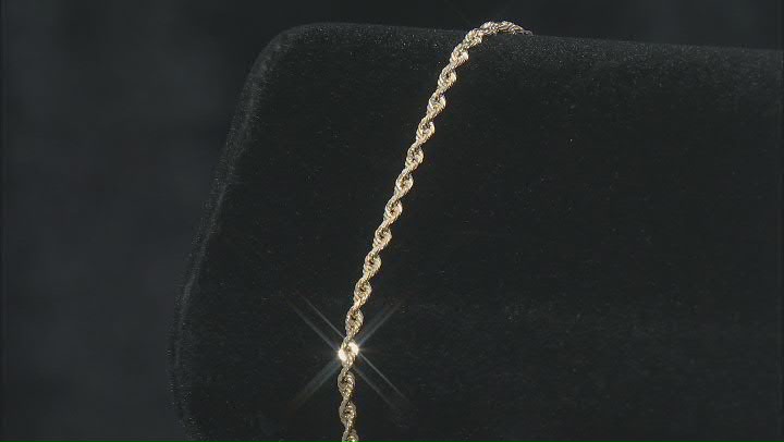 14k Yellow Gold 2mm Solid Diamond-Cut Rope Link Anklet Video Thumbnail