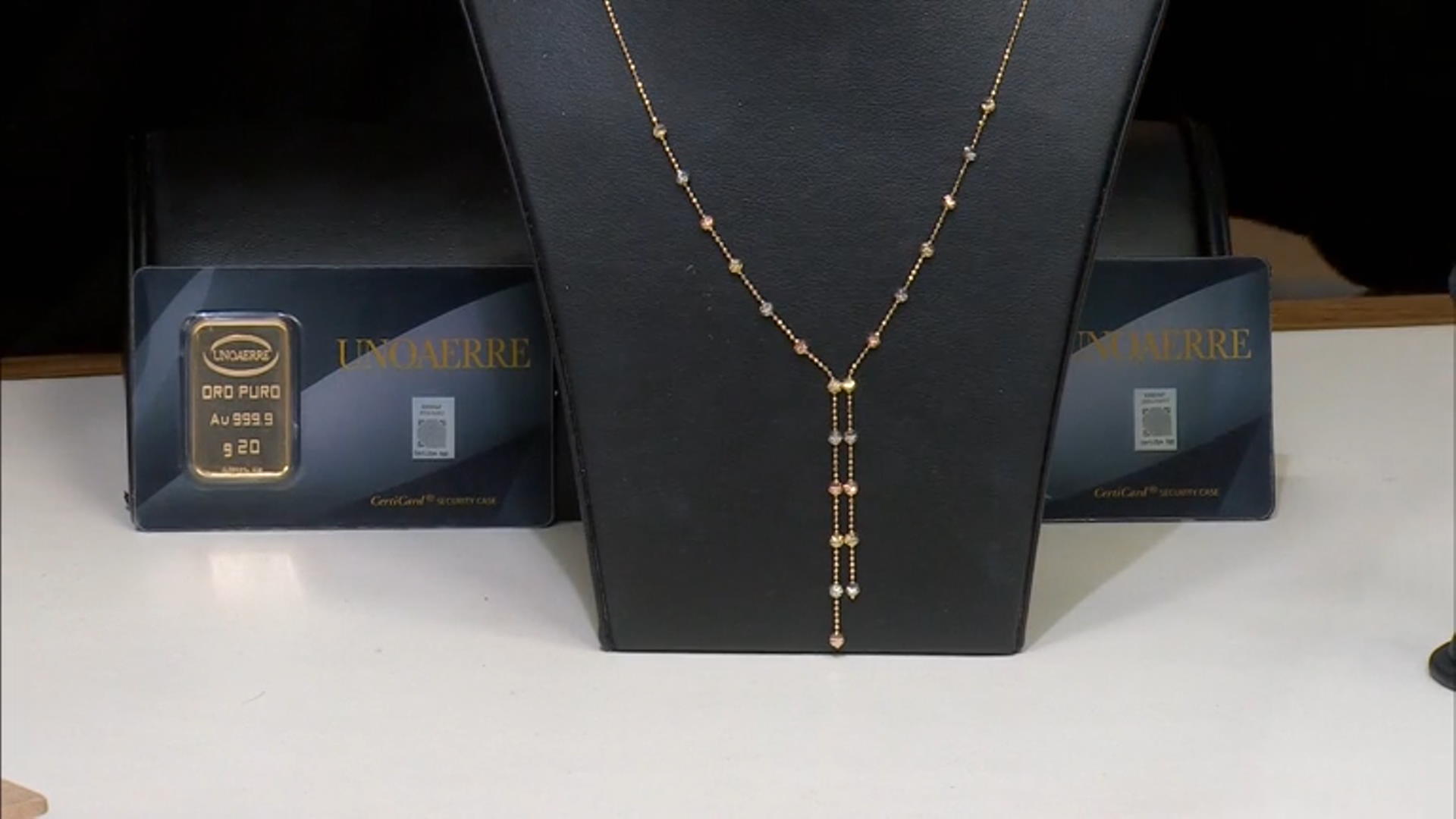 10k Yellow Gold Tri-Color Diamond-Cut Bead Lariat Necklace Video Thumbnail