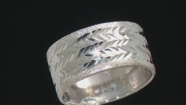 10K White Gold Wide Diamond Cut Textured Ring