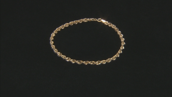10K Yellow Gold 3.2MM Diamond-Cut Rope Link Bracelet Video Thumbnail