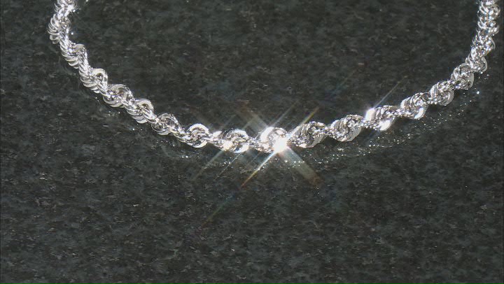 10K White Gold 3.2MM Diamond-Cut Rope Link Bracelet Video Thumbnail