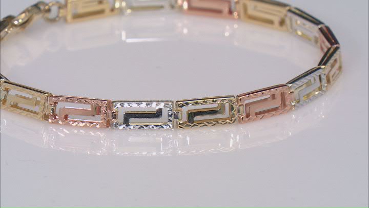 10K Tri-Color Gold Polished Diamond-Cut Reversible Greek Key 7.25 Inch Bracelet