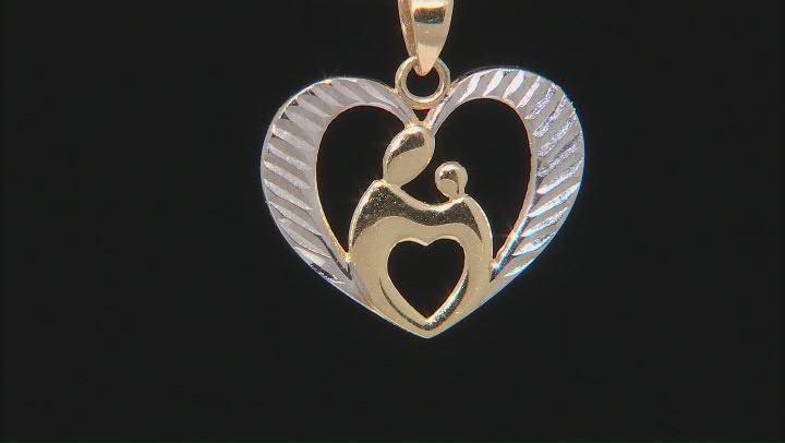 10K Yellow Gold with Rhodium Accent Polished Diamond-Cut Mother and Child Pendant