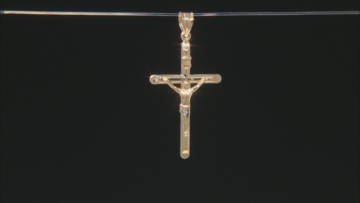 14K Yellow Gold Polished Tube Crucifix Pendant Video Thumbnail