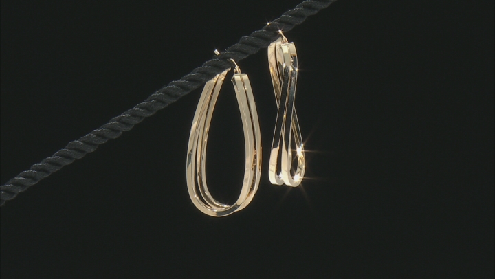 14K Yellow Gold Polished Double Curve Hoop Earrings Video Thumbnail