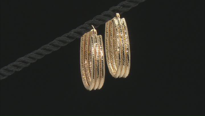 14K Yellow Gold Polished Diamond-Cut 3 Row Oval Hoop Earrings Video Thumbnail