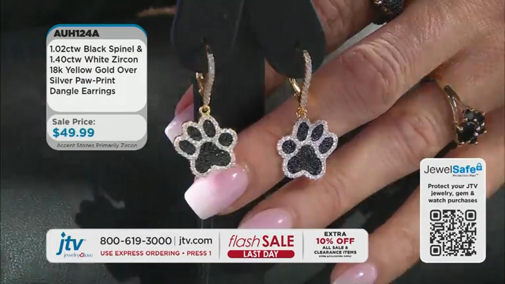 Black spinel 18k yellow gold over silver paw-print earrings 2.42ctw Video Thumbnail