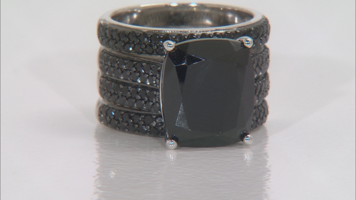 Black spinel rhodium over silver 3 ring set 11.16ctw Video Thumbnail