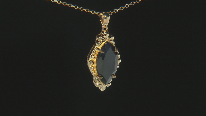 Black spinel 18k yellow gold over sterling silver pendant with chain 3.83ct Video Thumbnail
