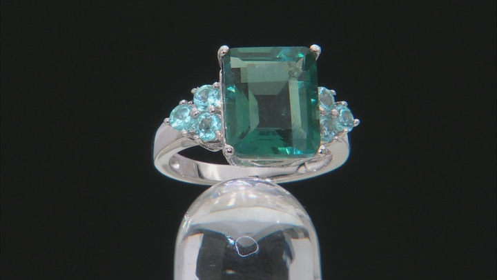 Teal fluorite rhodium over sterling silver ring 6.80ctw Video Thumbnail