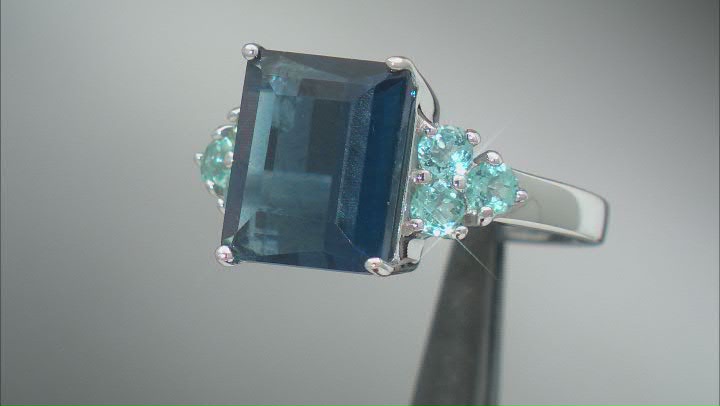 Teal fluorite rhodium over sterling silver ring 6.80ctw Video Thumbnail