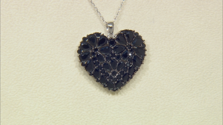 Black spinel rhodium over silver pendant with chain 7.91ctw