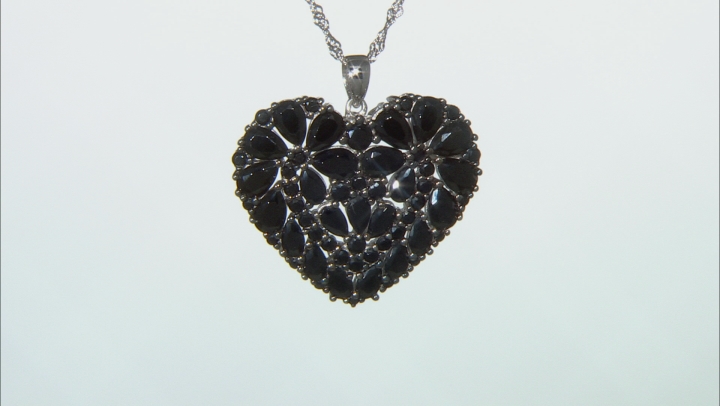 Black spinel rhodium over silver pendant with chain 7.91ctw