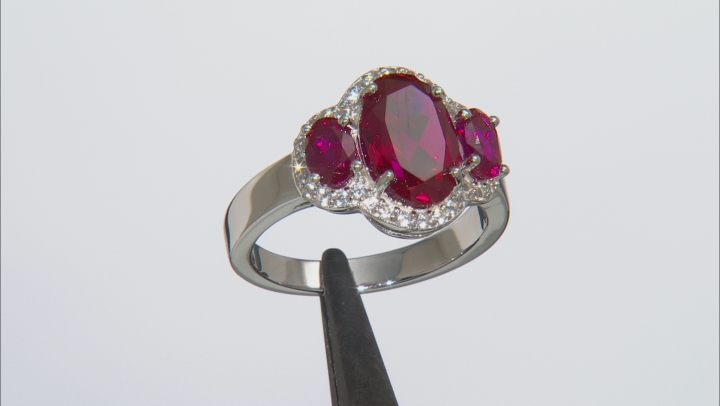 Red lab created ruby rhodium over silver ring 5.14ctw Video Thumbnail