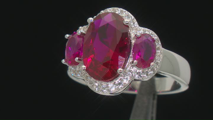 Red lab created ruby rhodium over silver ring 5.14ctw Video Thumbnail