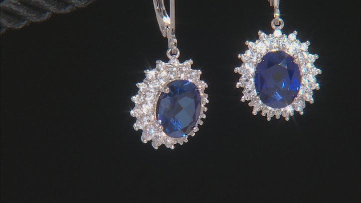 Blue lab created sapphire rhodium over silver earrings 5.03ctw Video Thumbnail