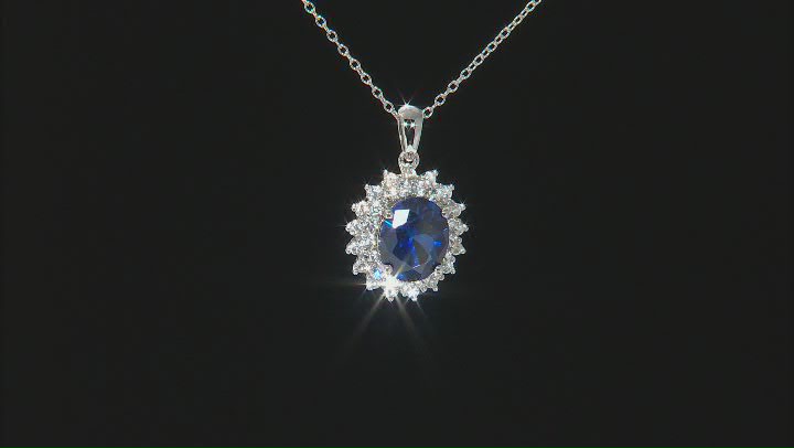 Blue lab created sapphire rhodium over silver pendant with chain 4.77ctw Video Thumbnail