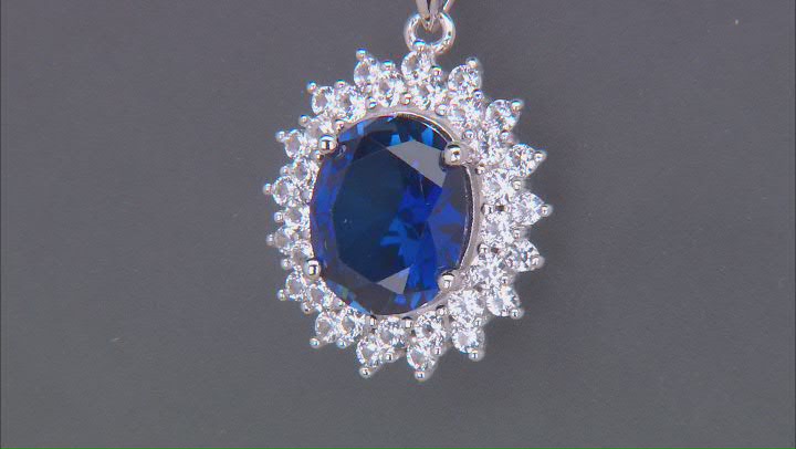 Blue lab created sapphire rhodium over silver pendant with chain 4.77ctw Video Thumbnail