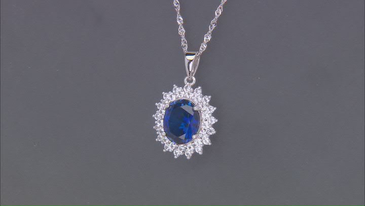 Blue lab created sapphire rhodium over silver pendant with chain 4.77ctw Video Thumbnail