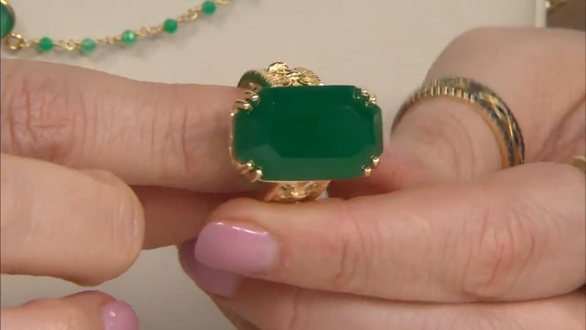 Green onyx 18k yellow gold over sterling silver ring Video Thumbnail