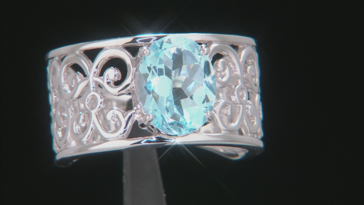 Sky Blue Glacier Topaz rhodium over silver ring 2.82ct Video Thumbnail