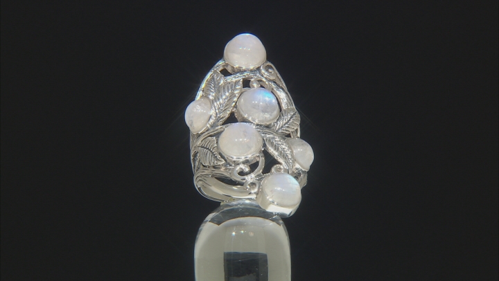White rainbow moonstone rhodium over silver ring Video Thumbnail