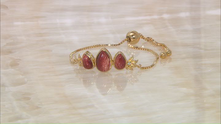 Red Chalcedony & White Zircon 18K Yellow Gold Over Silver Bolo Bracelet 0.05ctw Video Thumbnail