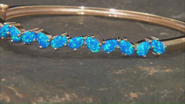 Blue Lab Created Opal 18K Yellow Gold Over Silver Bangle Video Thumbnail