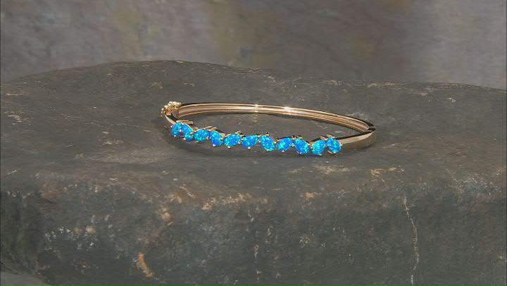 Blue Lab Created Opal 18K Yellow Gold Over Silver Bangle Video Thumbnail