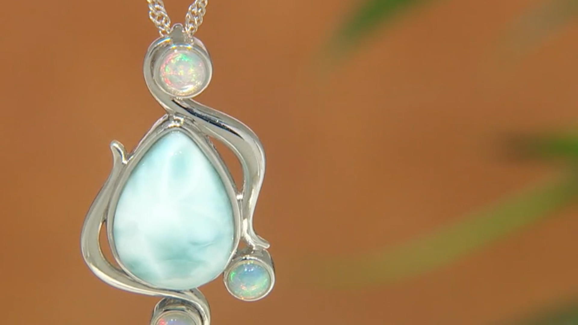 Blue Larimar and Ethiopian Opal Rhodium Over Sterling Silver Pendant with Chain Video Thumbnail